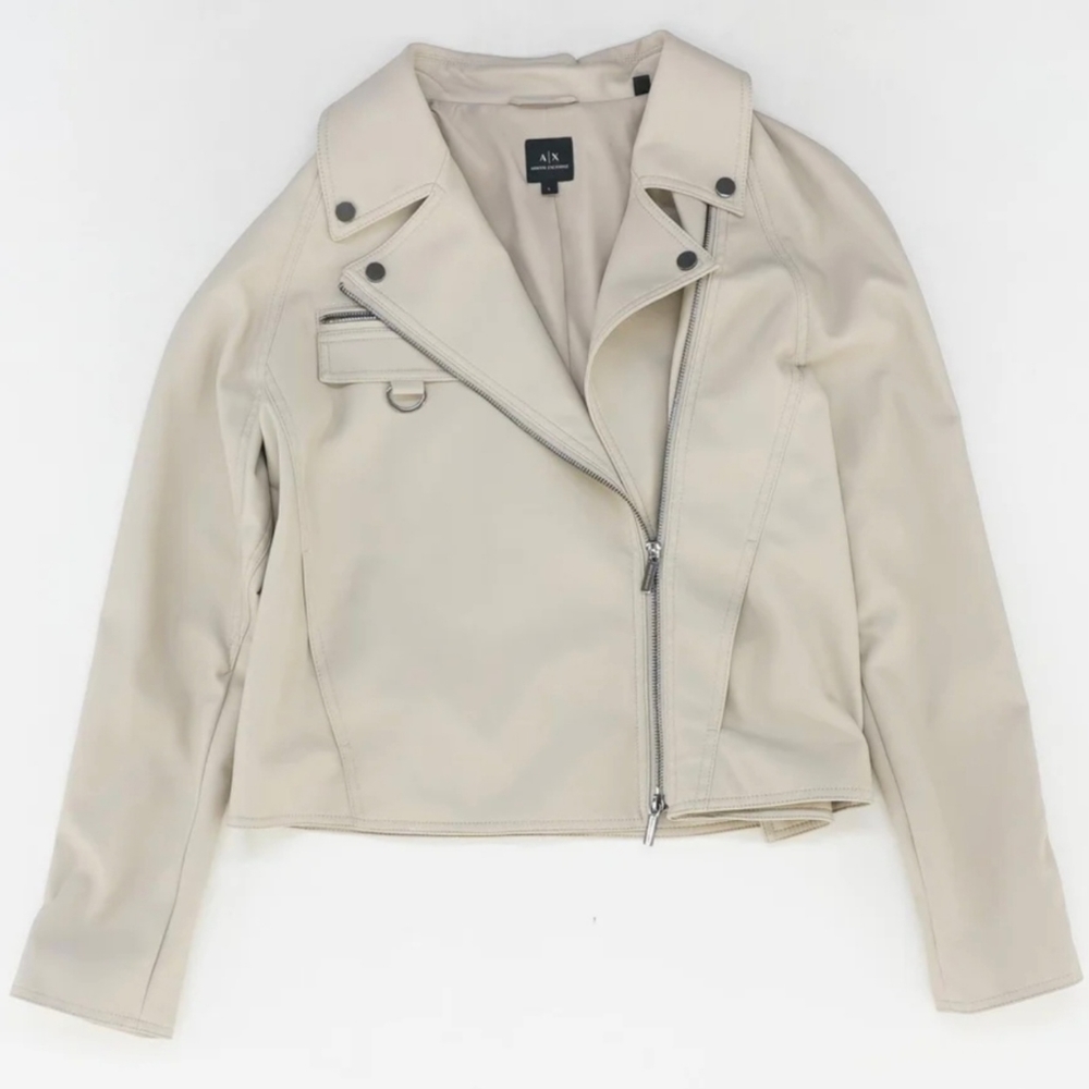 ARMANI EXCHANGE ASYMMETRIC BIKER JACKET IN BEIGE (Large) Gently Used